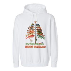 Merry Fishmas Christmas Fish Tree Gift Garment-Dyed Fleece Hoodie