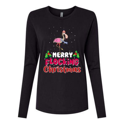 Merry Flocking Christmas Funny Gift Cute Flamingo Christmas Cool Gift Womens Cotton Relaxed Long Sleeve T-Shirt