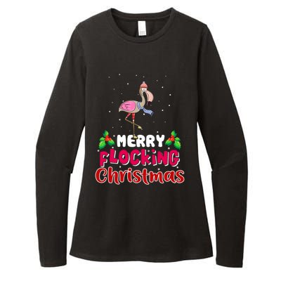 Merry Flocking Christmas Funny Gift Cute Flamingo Christmas Cool Gift Womens CVC Long Sleeve Shirt