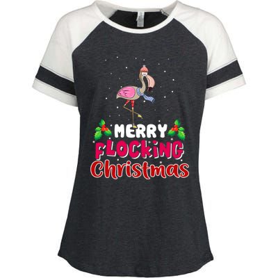 Merry Flocking Christmas Funny Gift Cute Flamingo Christmas Cool Gift Enza Ladies Jersey Colorblock Tee