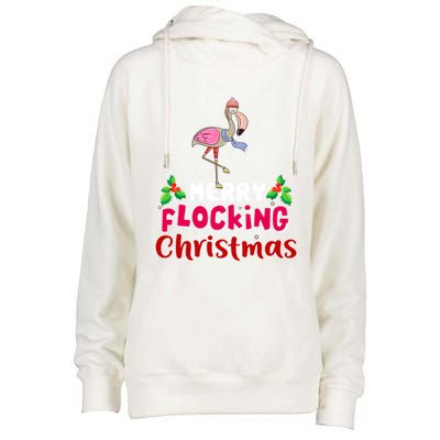 Merry Flocking Christmas Funny Gift Cute Flamingo Christmas Cool Gift Womens Funnel Neck Pullover Hood