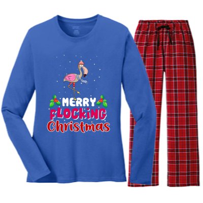 Merry Flocking Christmas Funny Gift Cute Flamingo Christmas Cool Gift Women's Long Sleeve Flannel Pajama Set 