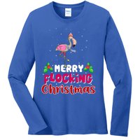 Merry Flocking Christmas Funny Gift Cute Flamingo Christmas Cool Gift Ladies Long Sleeve Shirt