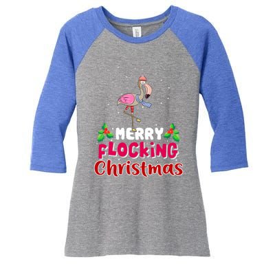 Merry Flocking Christmas Funny Gift Cute Flamingo Christmas Cool Gift Women's Tri-Blend 3/4-Sleeve Raglan Shirt