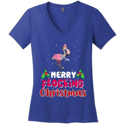 Merry Flocking Christmas Funny Gift Cute Flamingo Christmas Cool Gift Women's V-Neck T-Shirt