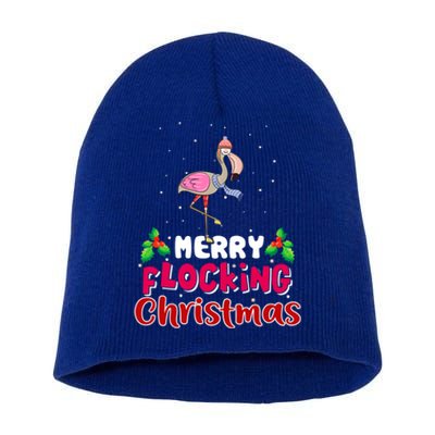 Merry Flocking Christmas Funny Gift Cute Flamingo Christmas Cool Gift Short Acrylic Beanie