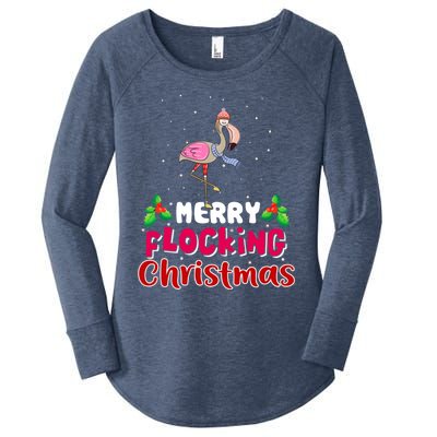 Merry Flocking Christmas Funny Gift Cute Flamingo Christmas Cool Gift Women's Perfect Tri Tunic Long Sleeve Shirt