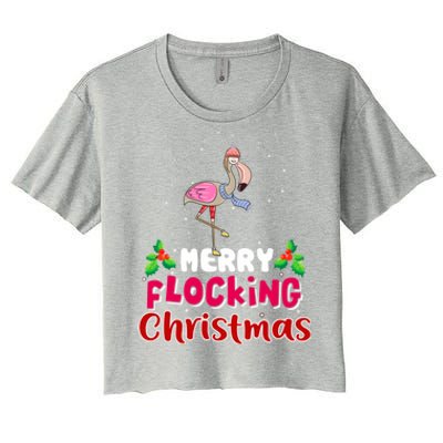 Merry Flocking Christmas Funny Gift Cute Flamingo Christmas Cool Gift Women's Crop Top Tee