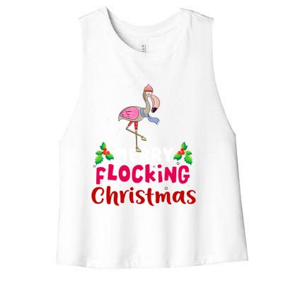 Merry Flocking Christmas Funny Gift Cute Flamingo Christmas Cool Gift Women's Racerback Cropped Tank