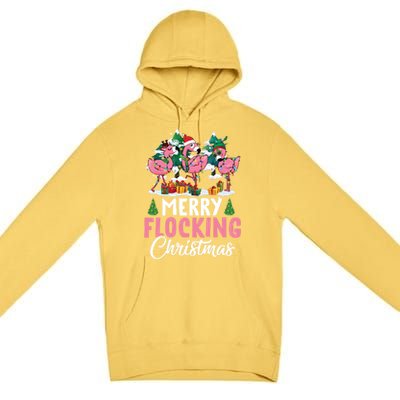 Merry Flocking Christmas Flamingo Pink In Santa Hat Gift Fun Gift Premium Pullover Hoodie