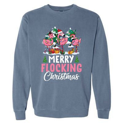 Merry Flocking Christmas Flamingo Pink In Santa Hat Gift Fun Gift Garment-Dyed Sweatshirt