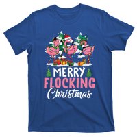 Merry Flocking Christmas Flamingo Pink In Santa Hat Gift Fun Gift T-Shirt