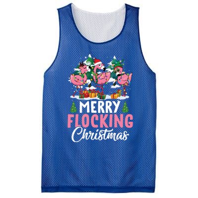 Merry Flocking Christmas Flamingo Pink In Santa Hat Gift Fun Gift Mesh Reversible Basketball Jersey Tank