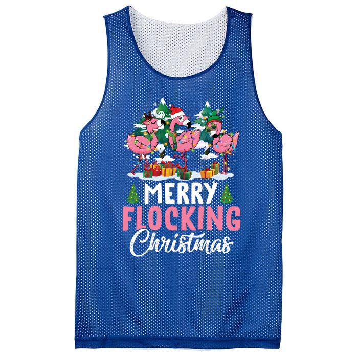 Merry Flocking Christmas Flamingo Pink In Santa Hat Gift Fun Gift Mesh Reversible Basketball Jersey Tank