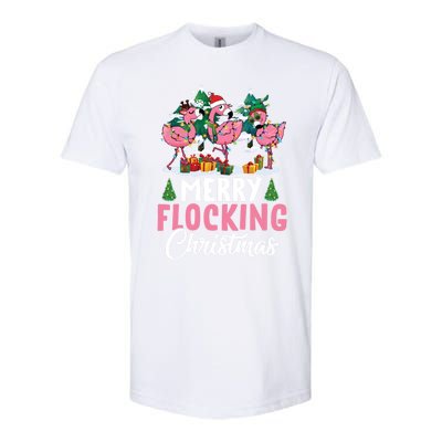 Merry Flocking Christmas Flamingo Pink In Santa Hat Gift Fun Gift Softstyle CVC T-Shirt