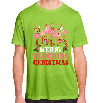 Merry Flocking Christmas Flamingo Pink In Santa Hat Holiday Gift Adult ChromaSoft Performance T-Shirt