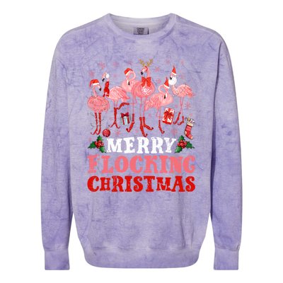 Merry Flocking Christmas Flamingo Pink In Santa Hat Holiday Gift Colorblast Crewneck Sweatshirt