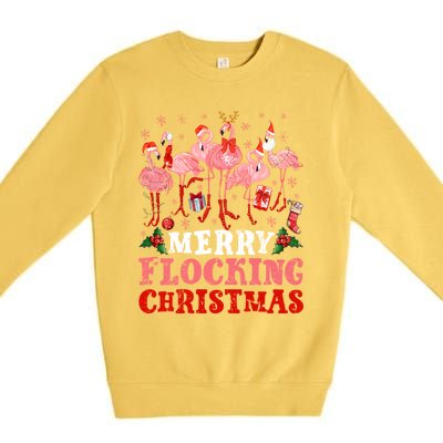 Merry Flocking Christmas Flamingo Pink In Santa Hat Holiday Gift Premium Crewneck Sweatshirt