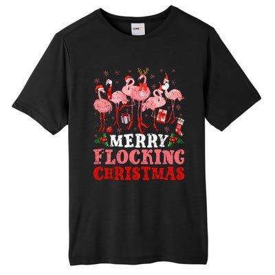 Merry Flocking Christmas Flamingo Pink In Santa Hat Holiday Gift Tall Fusion ChromaSoft Performance T-Shirt