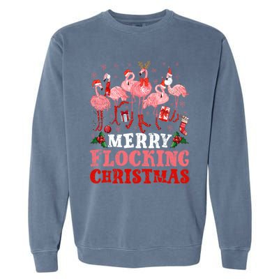 Merry Flocking Christmas Flamingo Pink In Santa Hat Holiday Gift Garment-Dyed Sweatshirt