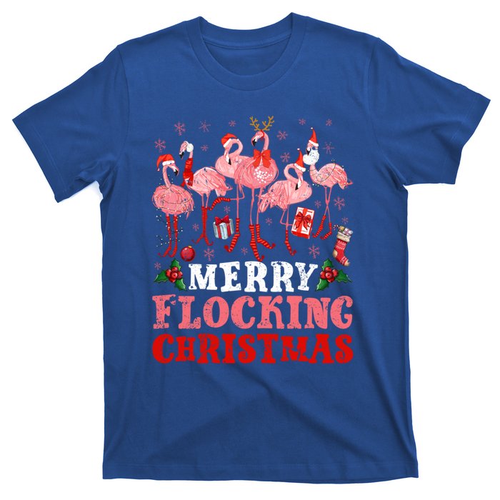 Merry Flocking Christmas Flamingo Pink In Santa Hat Holiday Gift T-Shirt