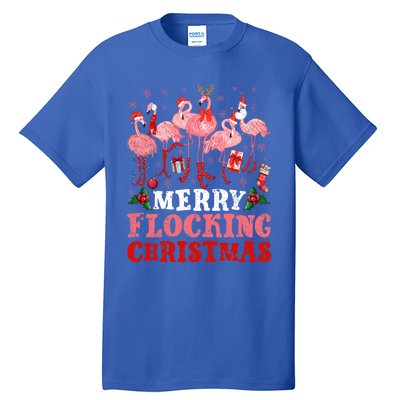 Merry Flocking Christmas Flamingo Pink In Santa Hat Holiday Gift Tall T-Shirt