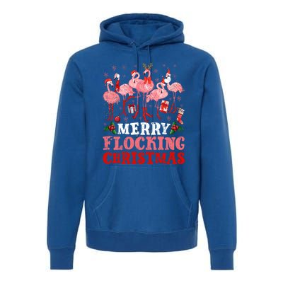 Merry Flocking Christmas Flamingo Pink In Santa Hat Holiday Gift Premium Hoodie