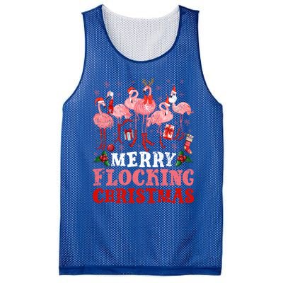 Merry Flocking Christmas Flamingo Pink In Santa Hat Holiday Gift Mesh Reversible Basketball Jersey Tank