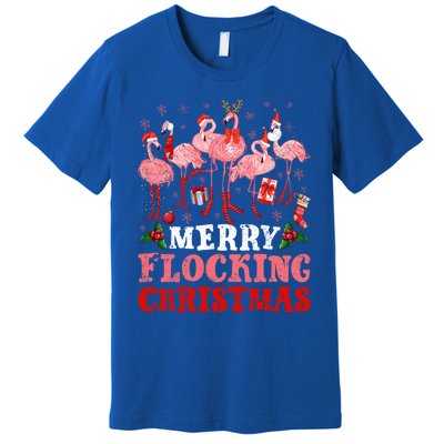 Merry Flocking Christmas Flamingo Pink In Santa Hat Holiday Gift Premium T-Shirt