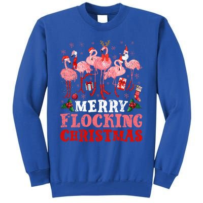 Merry Flocking Christmas Flamingo Pink In Santa Hat Holiday Gift Tall Sweatshirt