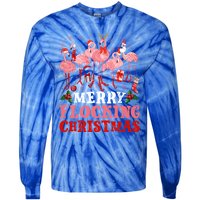 Merry Flocking Christmas Flamingo Pink In Santa Hat Holiday Gift Tie-Dye Long Sleeve Shirt