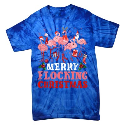 Merry Flocking Christmas Flamingo Pink In Santa Hat Holiday Gift Tie-Dye T-Shirt