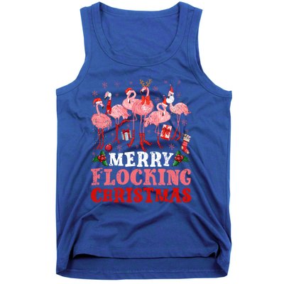 Merry Flocking Christmas Flamingo Pink In Santa Hat Holiday Gift Tank Top