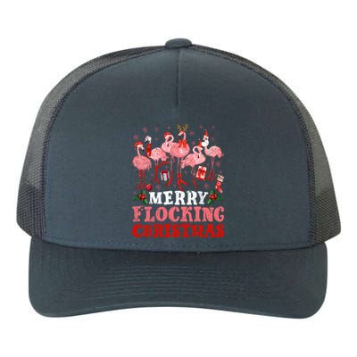 Merry Flocking Christmas Flamingo Pink In Santa Hat Holiday Gift Yupoong Adult 5-Panel Trucker Hat