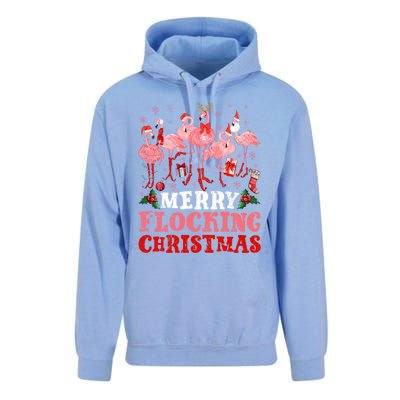 Merry Flocking Christmas Flamingo Pink In Santa Hat Holiday Gift Unisex Surf Hoodie