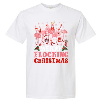 Merry Flocking Christmas Flamingo Pink In Santa Hat Holiday Gift Garment-Dyed Heavyweight T-Shirt