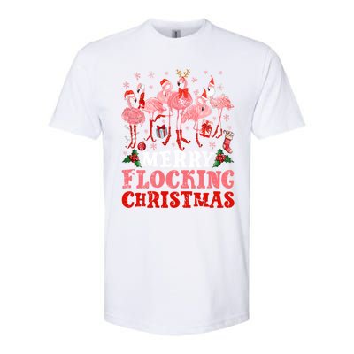 Merry Flocking Christmas Flamingo Pink In Santa Hat Holiday Gift Softstyle CVC T-Shirt