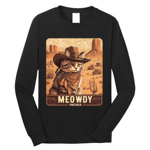 Meowdy! Funny Country Music Cat Cowboy Hat Poster Long Sleeve Shirt