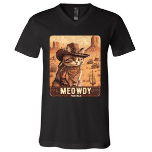 Meowdy! Funny Country Music Cat Cowboy Hat Poster V-Neck T-Shirt