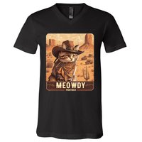 Meowdy! Funny Country Music Cat Cowboy Hat Poster V-Neck T-Shirt