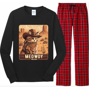 Meowdy! Funny Country Music Cat Cowboy Hat Poster Long Sleeve Pajama Set