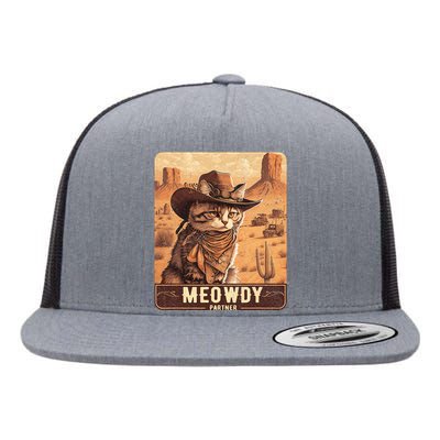 Meowdy! Funny Country Music Cat Cowboy Hat Poster Flat Bill Trucker Hat