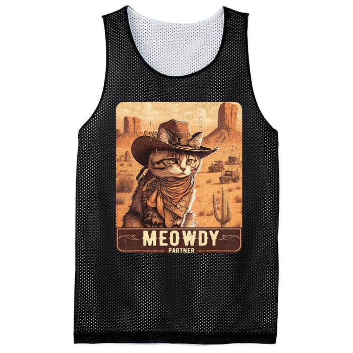 Meowdy! Funny Country Music Cat Cowboy Hat Poster Mesh Reversible Basketball Jersey Tank