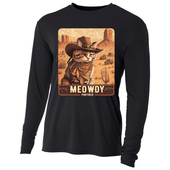 Meowdy! Funny Country Music Cat Cowboy Hat Poster Cooling Performance Long Sleeve Crew