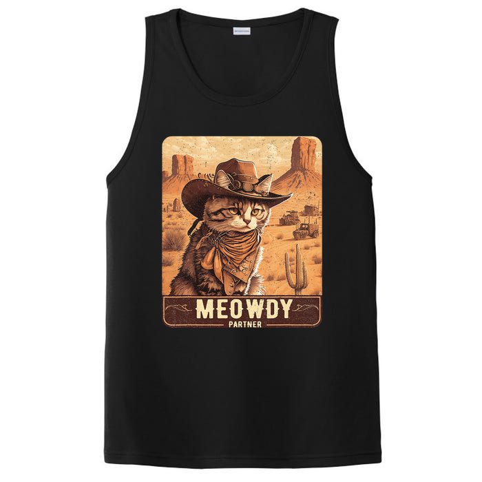 Meowdy! Funny Country Music Cat Cowboy Hat Poster PosiCharge Competitor Tank