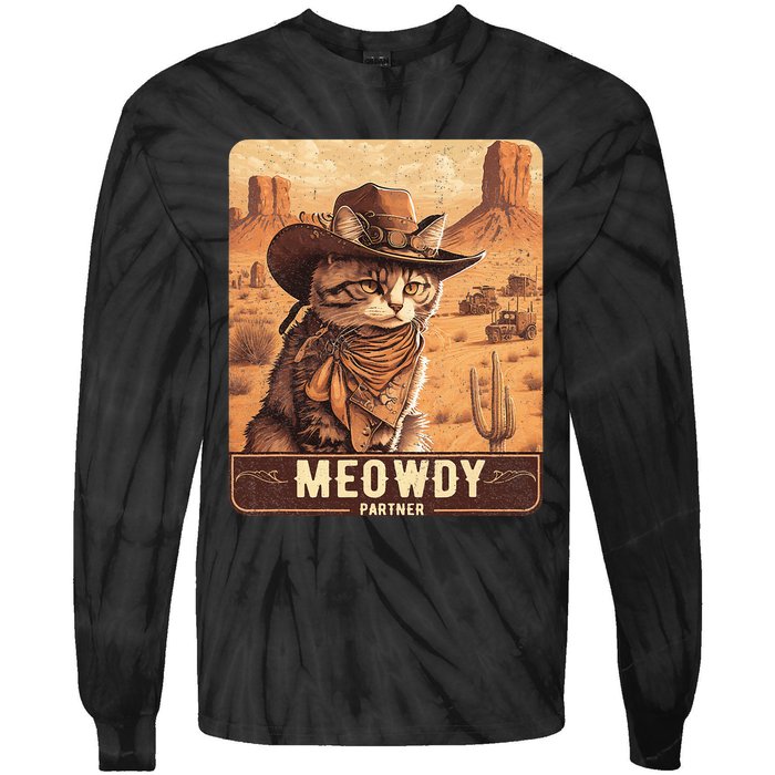 Meowdy! Funny Country Music Cat Cowboy Hat Poster Tie-Dye Long Sleeve Shirt