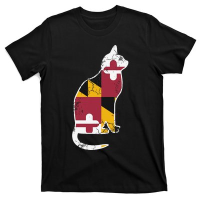 Maryland Flag Calico Cat Vintage Distressed Fade T-Shirt