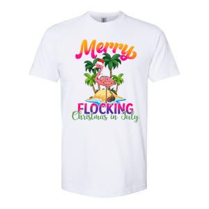 Merry Flocking Christmas In July Retro Summer Flamingo Santa Funny Gift Softstyle CVC T-Shirt