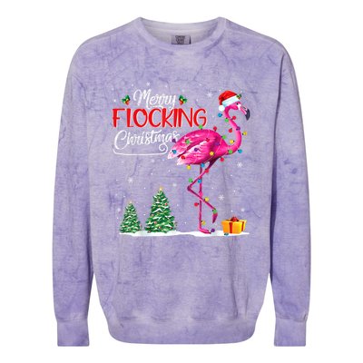 Merry Flocking Christmas Flamingo Pink In Santa Hat Xmas Cute Gift Colorblast Crewneck Sweatshirt