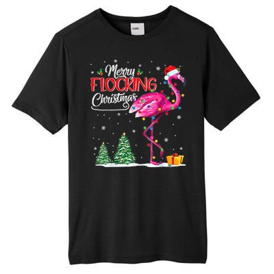 Merry Flocking Christmas Flamingo Pink In Santa Hat Xmas Cute Gift Tall Fusion ChromaSoft Performance T-Shirt